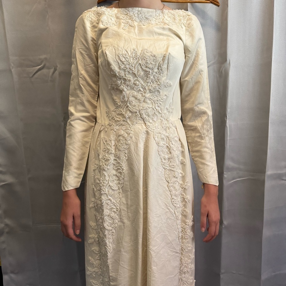 Vintage Handmade Cream Beaded Dress Button Back XS Wedding 50s - 60a Rare Read - Picture 2 of 16